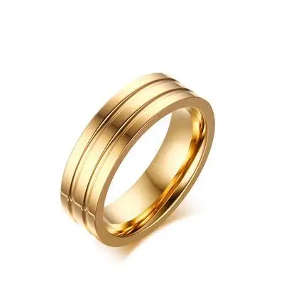 Wholesale Wedding Groove Line Band Jewelry Gold Plated Stainless Steel Ring for Men Boys Gifts