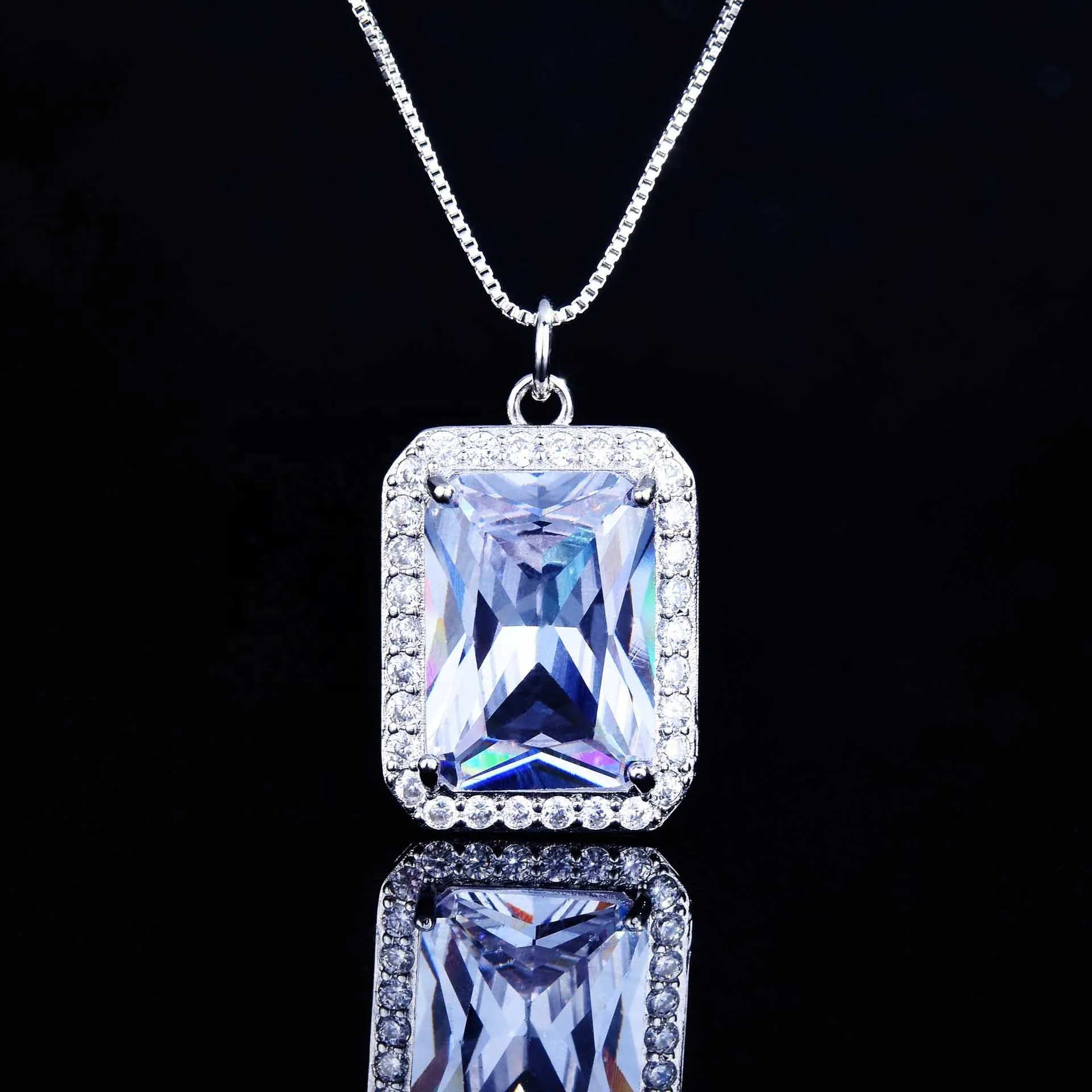 

Fashion Women Silver Plated Water Drop square Cubic Zircon Necklace Charm Bridal Crystal Wedding Jewelry gift, Picture shows