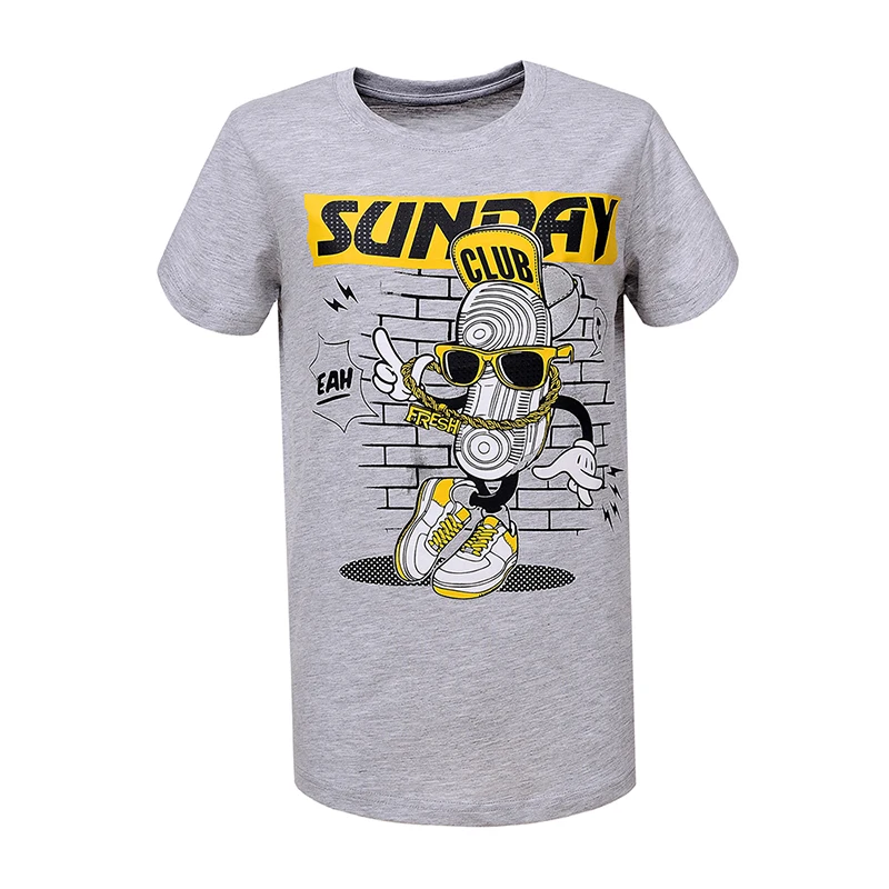 

134CM-164CM Teenage Children Boys Summer Short Sleeve Robot Pattern Rock Fashion T-shirts Tops Kids Boy Screw Neck Cotton Tee