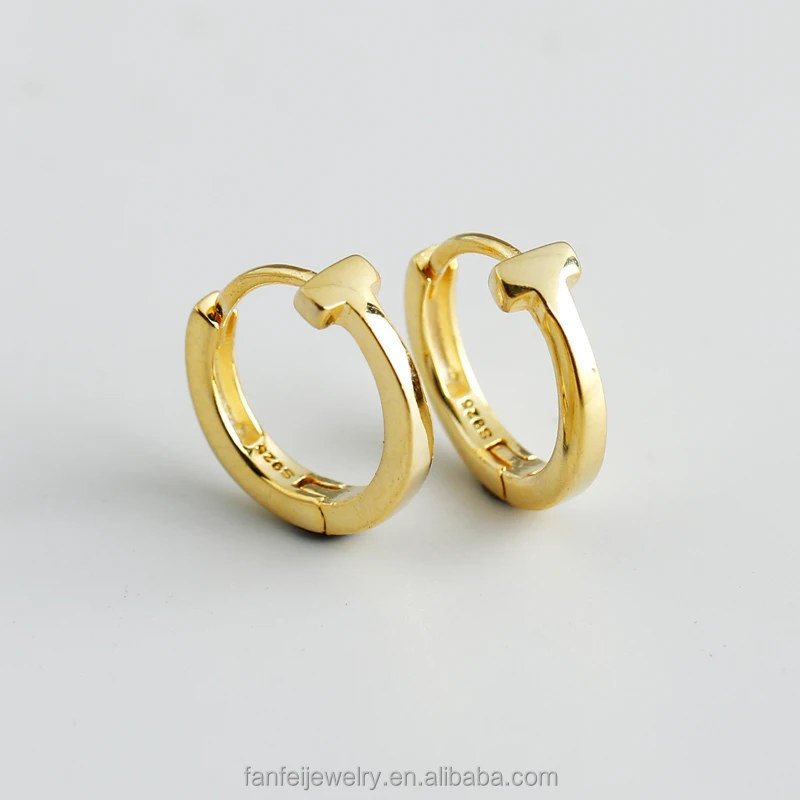 Fashion 2021 NEW 925 Sterling Silver  T shape Hoop earring 18K gold plated Earrings for women