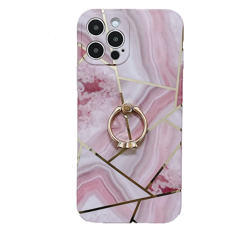 

For iPhone 11 12 Pro Max TPU Phone Back Cover With Finger Ring Marble Designer Phone Cases, Black / blue / gray / light green / light pink / pink / purple / white
