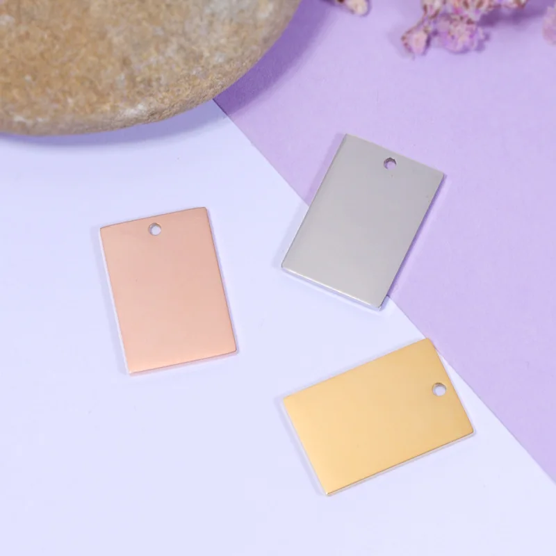 

15x22mm High Polished Blank DIY Stainless Steel Logo Tag Rectangle Pendant Charm For Keychain Necklace Bracelet Accessories, Gold,silver,rose gold,