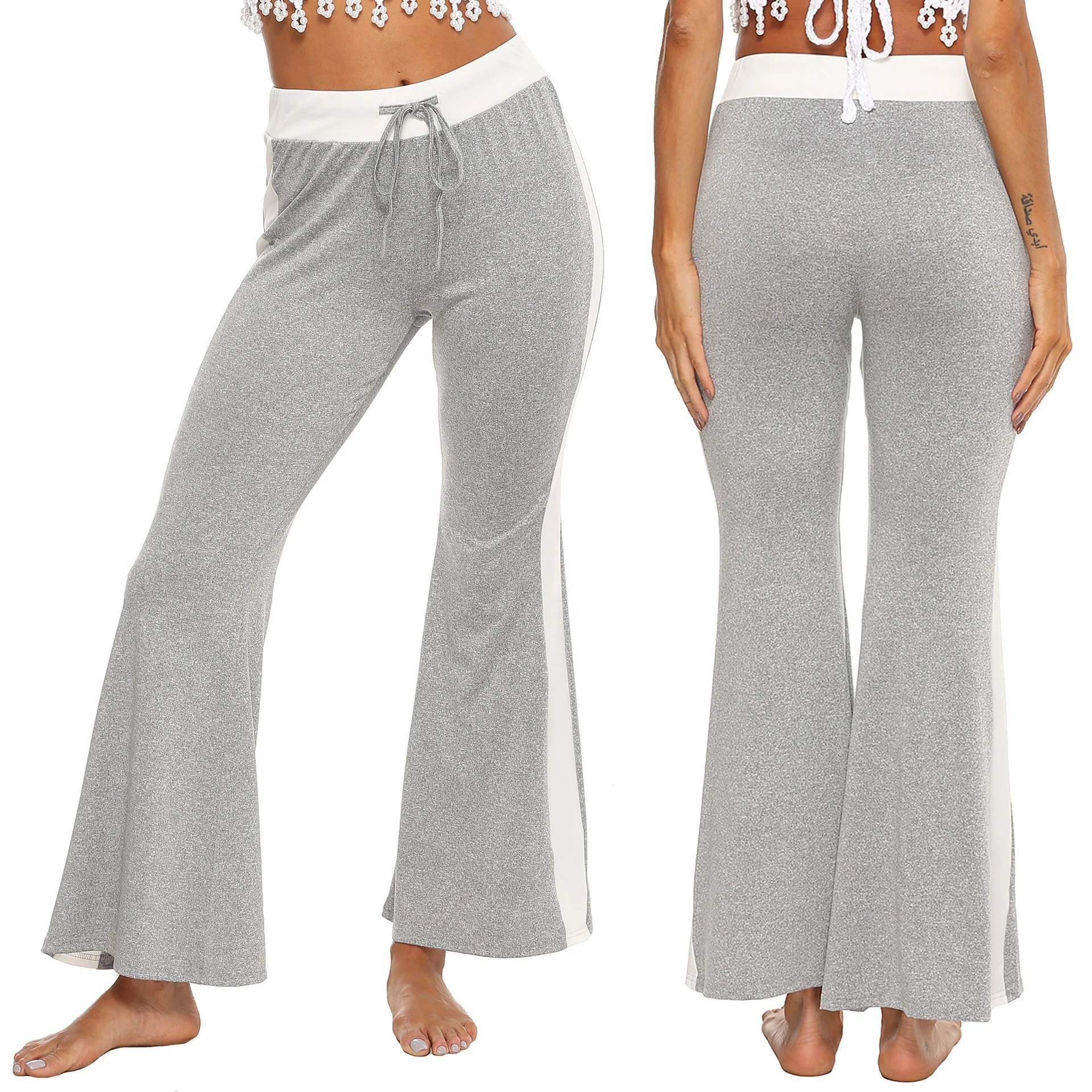 

New street lace up casual loose womens high waist flare bottom yoga pants