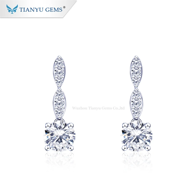 

Tianyu gems customized special leaves shape 10K white gold FG moissanite drop earrings women