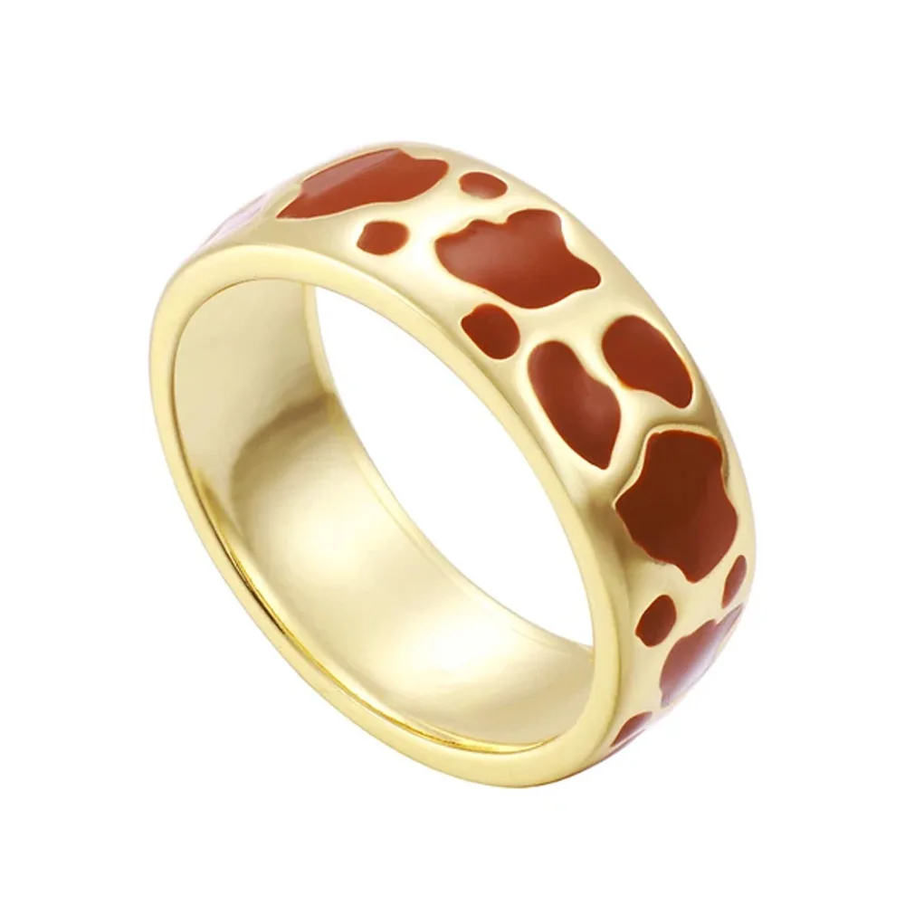 

YJ21R69 Ins US Size 6/7/8 Cute Spotted Cow Alloy Rings For Women Girl, Picture shows