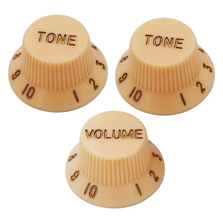 （Cream） HENGYEE 3pcs Electric Guitar Bass Top Hat Knobs Speed Volume Tone AMP Effect Pedal Control Knobs Yellow plastic 1 Volume and 2 Tone 