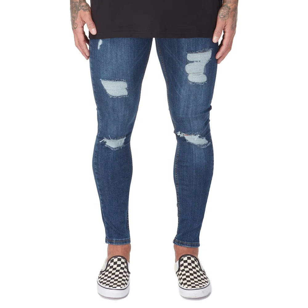 

Royal wolf spray on jeans indigo ripped stretchable denim men jeans