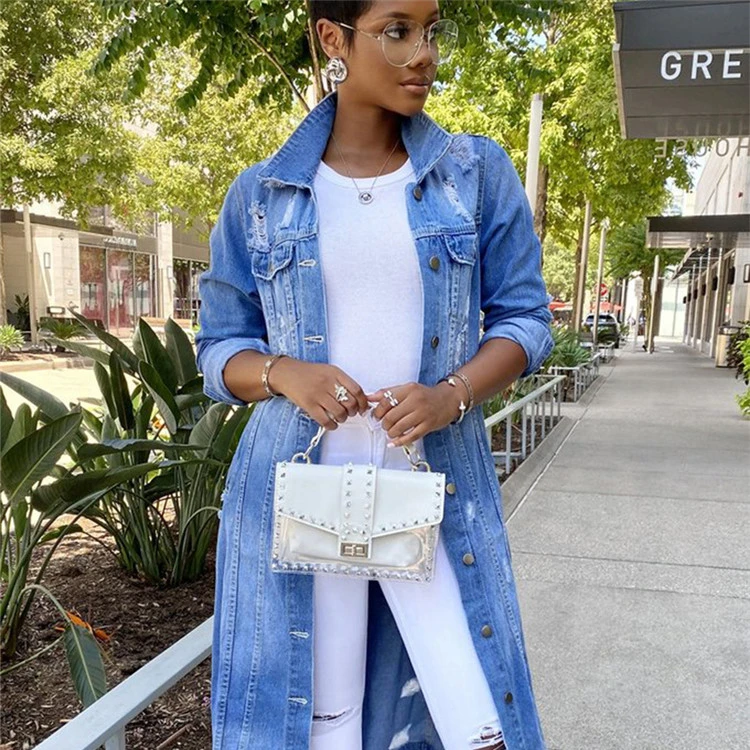

LvCong Wholesale custom logo fashion jackets long fall oversized jeans jacket for women