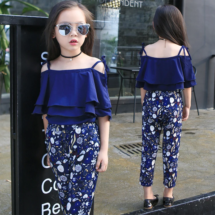 

Girls Sets Clothes Kids Fashion Tops Floral Pants Two Piece Set Children Summer Suit Girls Outfits 7 8 9 10 11 12 13 14 Years