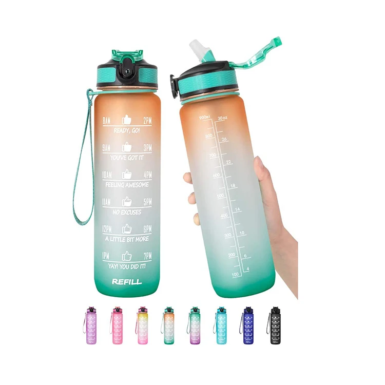 

$5 FREE shipping in stock 32oz Tritan BPA free Large Water Bottle Motivational Time Marker Removable Strainer