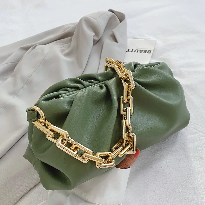 

Wrinkled Cloud Bag Women Thick Chain PU Leather Leisure Dumpling Shoulder Bag 2020 Designer Simple Armpit Bag Soft Handbag Totes, 12kinds
