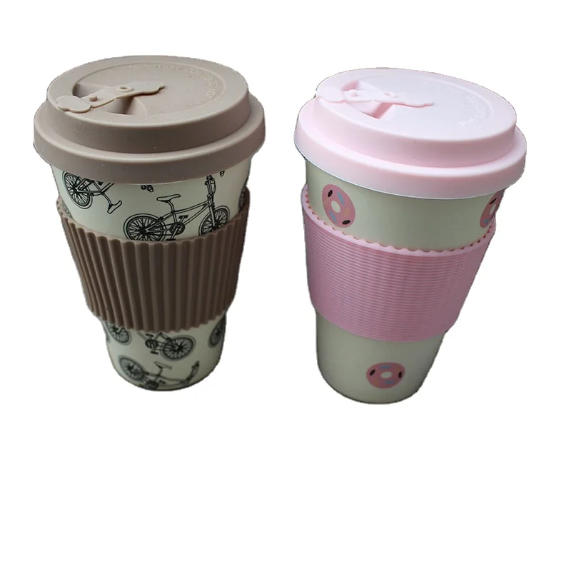 

High quality eco-friendly customized bamboo fiber coffee cup mug with silicone lid and silicone sleeve, As picture