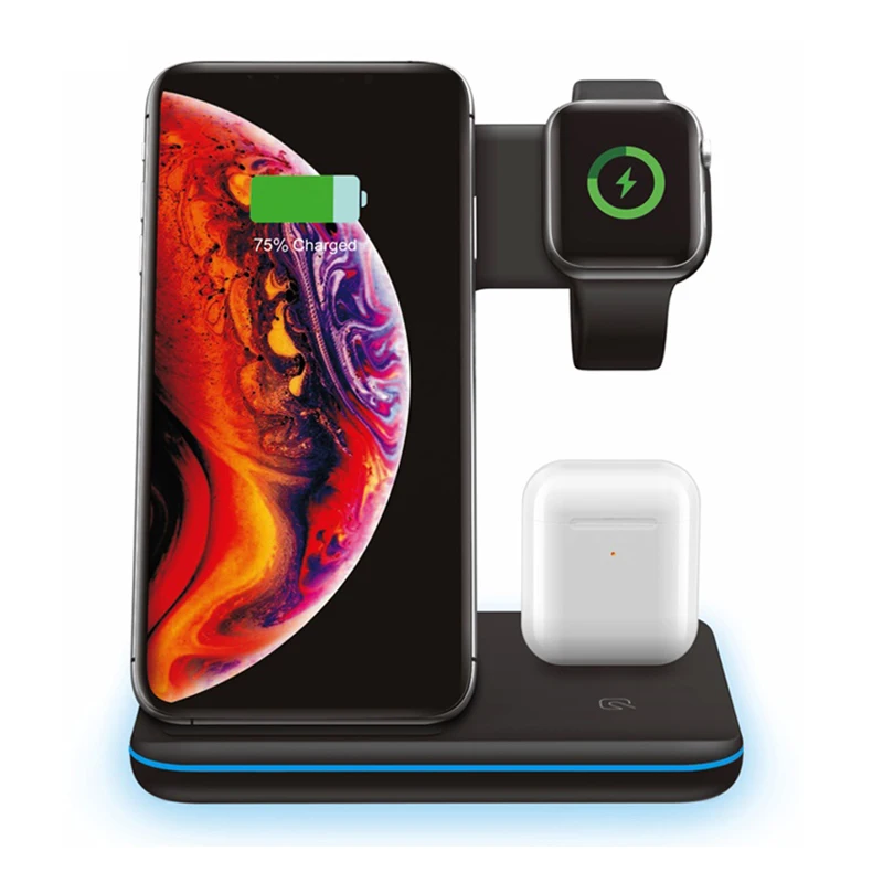 

Amazon hot sell Wireless Charger,Any Warphone 3 in 1 Wireless Charging Stand for Latest Airpods iPhone and iWatch, Black