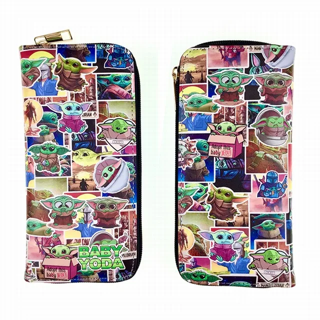 

2 Designs Movie Character Colorful PU Zipper Long Purse Anime Wallet Yoda Baby Short Fashion Waterproof Polyester, Mixed color