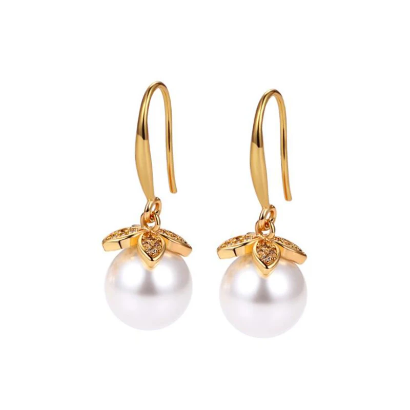 

14K Gold Filled Vintage 8-8.5mm Nearly Round Natural Freshwater White Pearl Flower Hook Earrings Birthday Gifts
