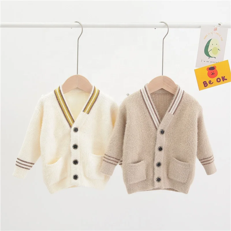

Children's Mink Fleece Jacket Knitted Cardigan Button college style sweater