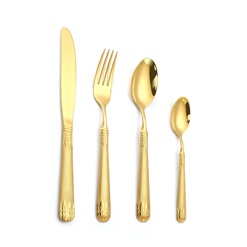 

Amazon Hot Dinner Edible Spoon Fork Cubiertos Wholesale Design Handle Edible Gold Cutlery Set, Sliver.gold