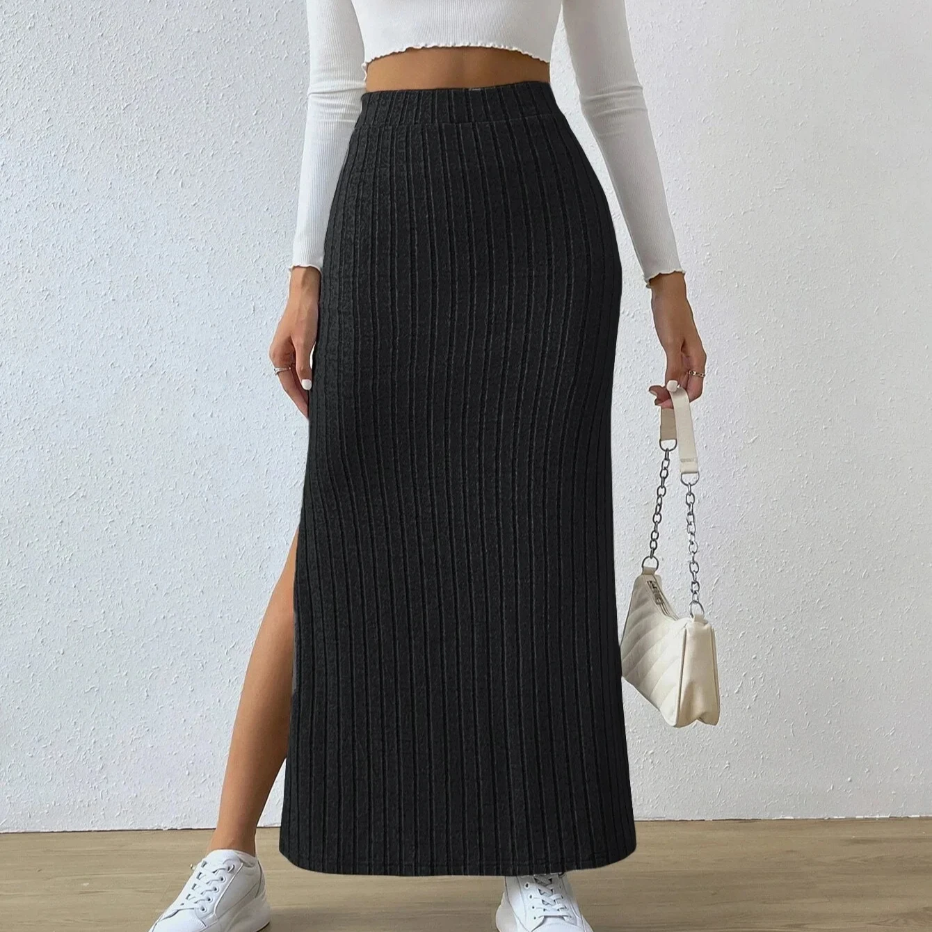 

Women Solid Color Long Skirts High Waist Bodycon Straigh Split Skirt Korean Fashion Elegant Skirts for Summer Autumn