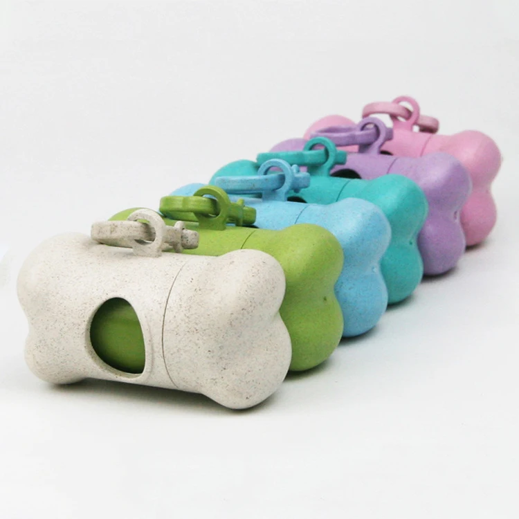 

Wholesale Dropshipping Dog Poo Garbage Bags Holder With Leash Clip Wheat Straw Degradable Poop Bag Dispenser, As picture