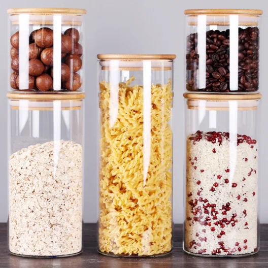 

Storage Airtight Glass Jar With Bamboo Lid for Coffee spaghetti Storage