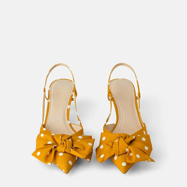 

2020 Women Yellow Polka Dot Shoes Dress Ladies Pencil Heels Pumps