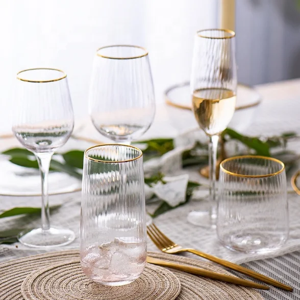 

gold rimmed wine glass set champagne flute glassware wholesale, Clear, customer request