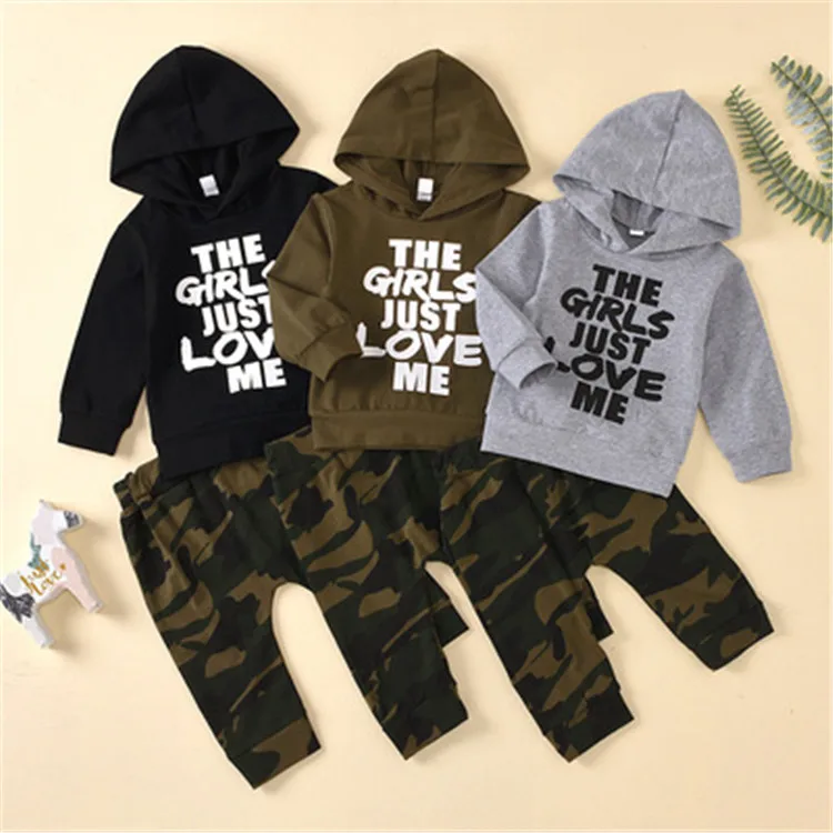 

hot sell baby boys clothes handsome boy clothing Sweatshirts Tops+ camouflage pants 2pcs boys Boutique clothing set