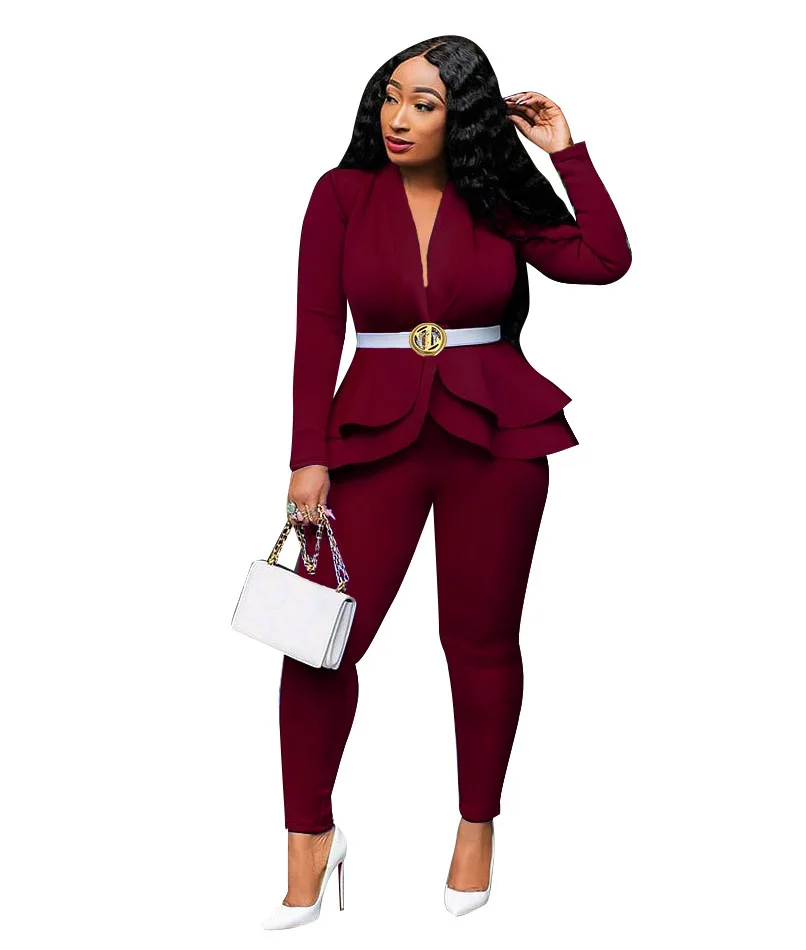 

Women clothing 2021 summer Fashion Clothing Office Ladies 2 Piece Suits Pure Colour Sexy Women's Two Piece Pants Set, Picture shows