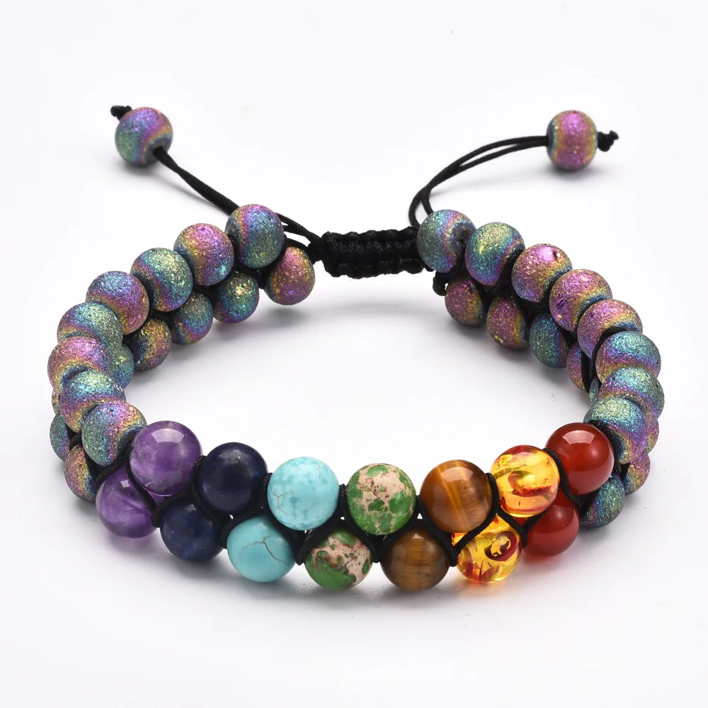 

Bestone 8mm Chakra Bracelet Meditation Bracelet Healing Crystal Charm Yoga Stone Beads 7 Chakra Women Bracelets