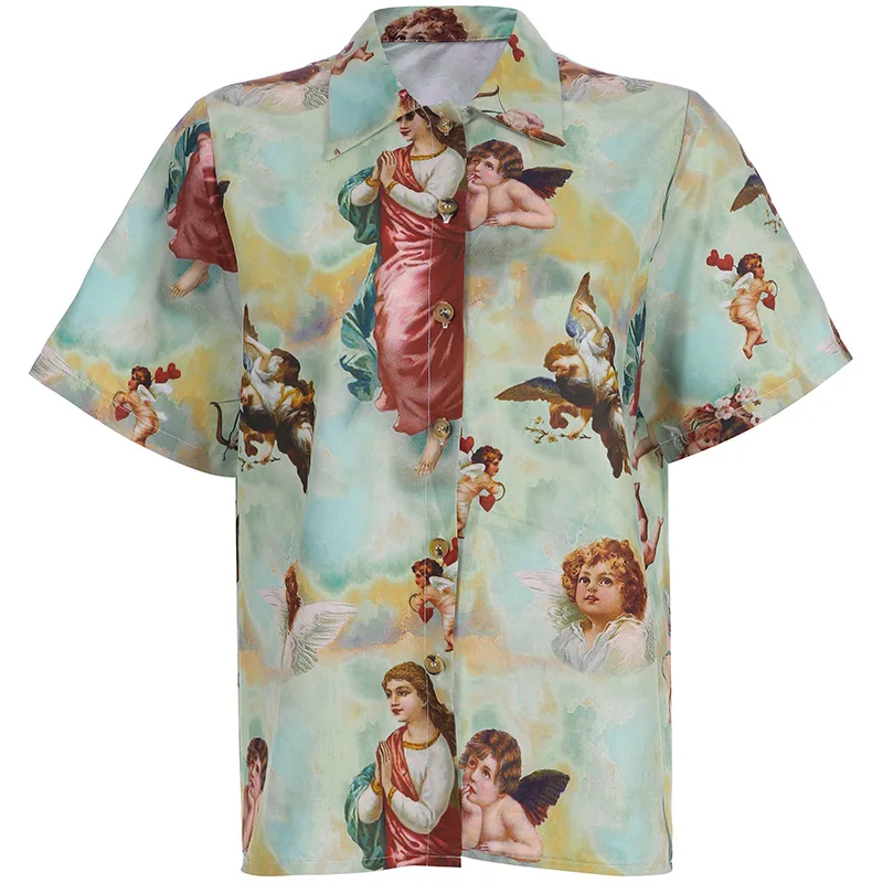 

Mzl's Love Women's Summer Shirt Design Sense Niche Loose Angel Print Cardigan