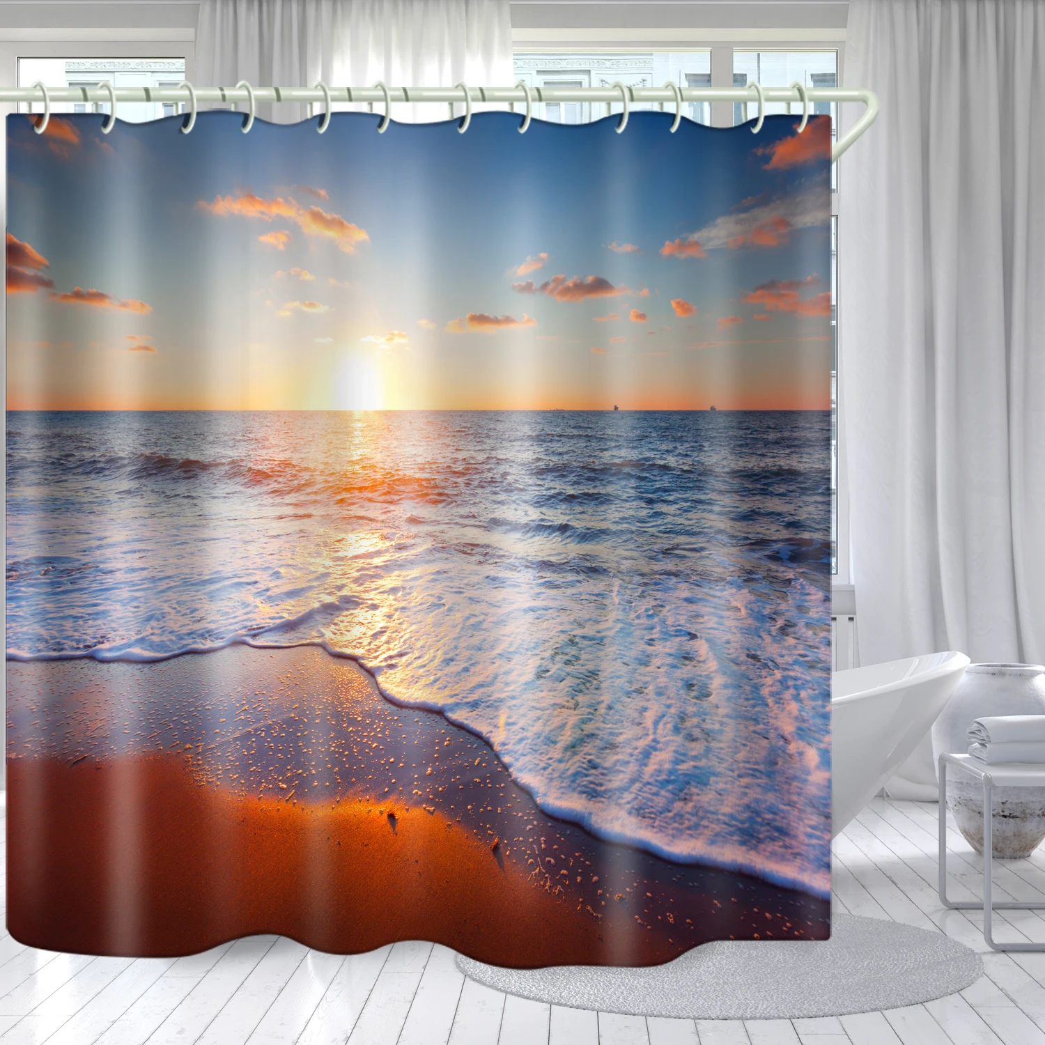 

Dawn golden beach theme bathroom decoration shower curtain can be customized anti-peeping bath bathroom decorations, Picture