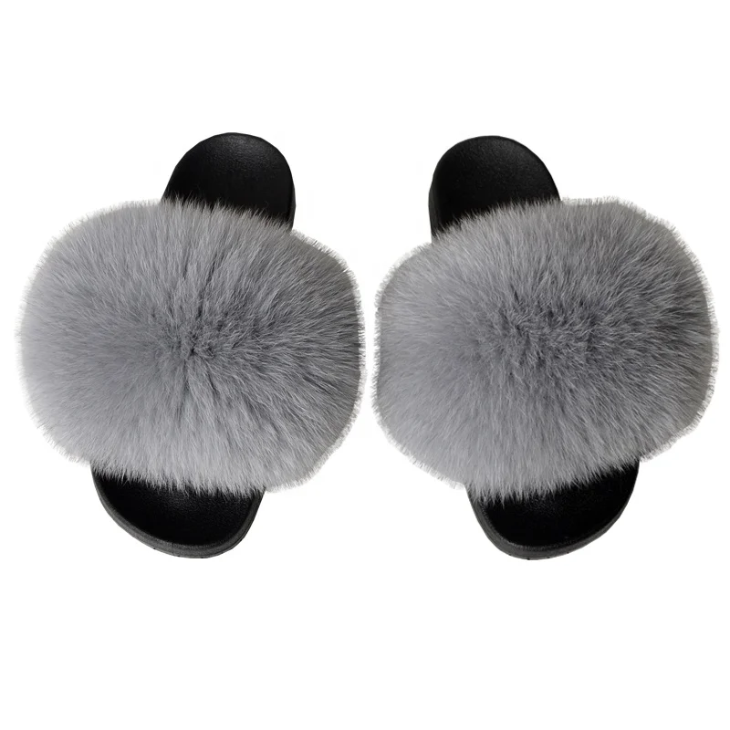 

Factory Direct Wholesale 2021 Newly designed Soft fox fur slippers for women us size, Customized color