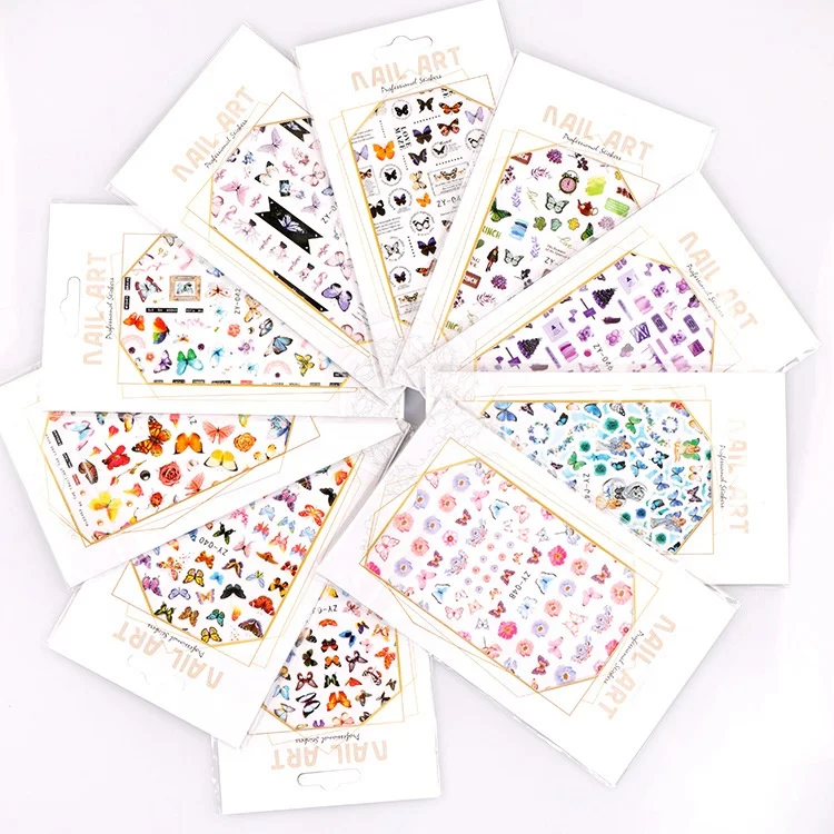 

Amazon Hot Selling Butterfly Flower Nail Decals 3D Art waterproof Self Adhesive Nail Stickers, Colorful