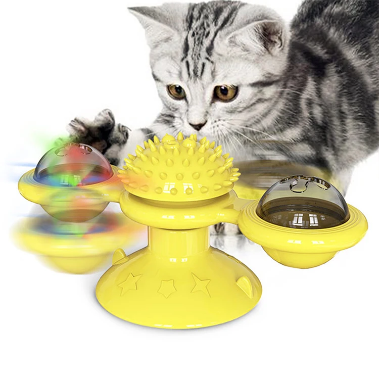 

LED Light Cat Catnip Toys Rotating Spinning Windmill Cat Brush Suction To Wall Massage Comb Funny Toys