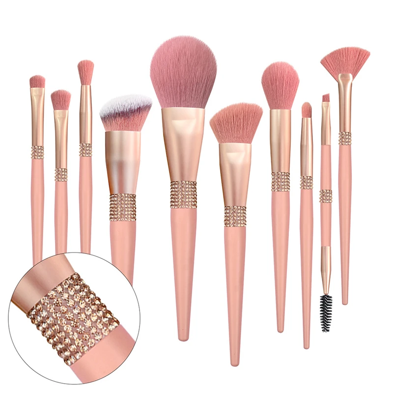 

2022 New Arrival High Ranking Diamond Round Pro 10 pcs Cherry Blossom Pink Makeup Brushes Valentines Day Gift, Pink makeup brush set