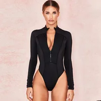 

New Arrival Long Sleeve Bodysuits Women Black Color Casual Sexy Jumpsuits