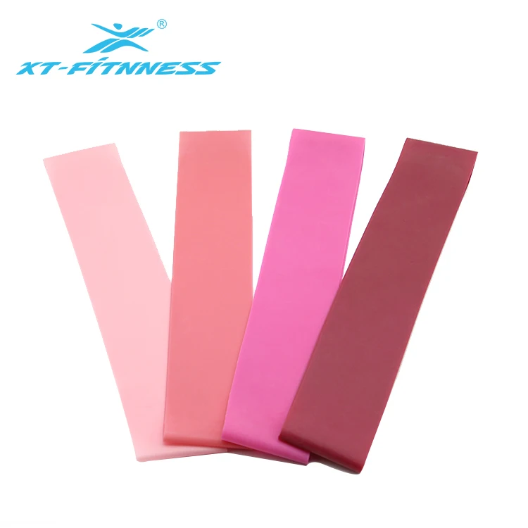 

Pink color fitness workout rubber exercise resistance bands with logo