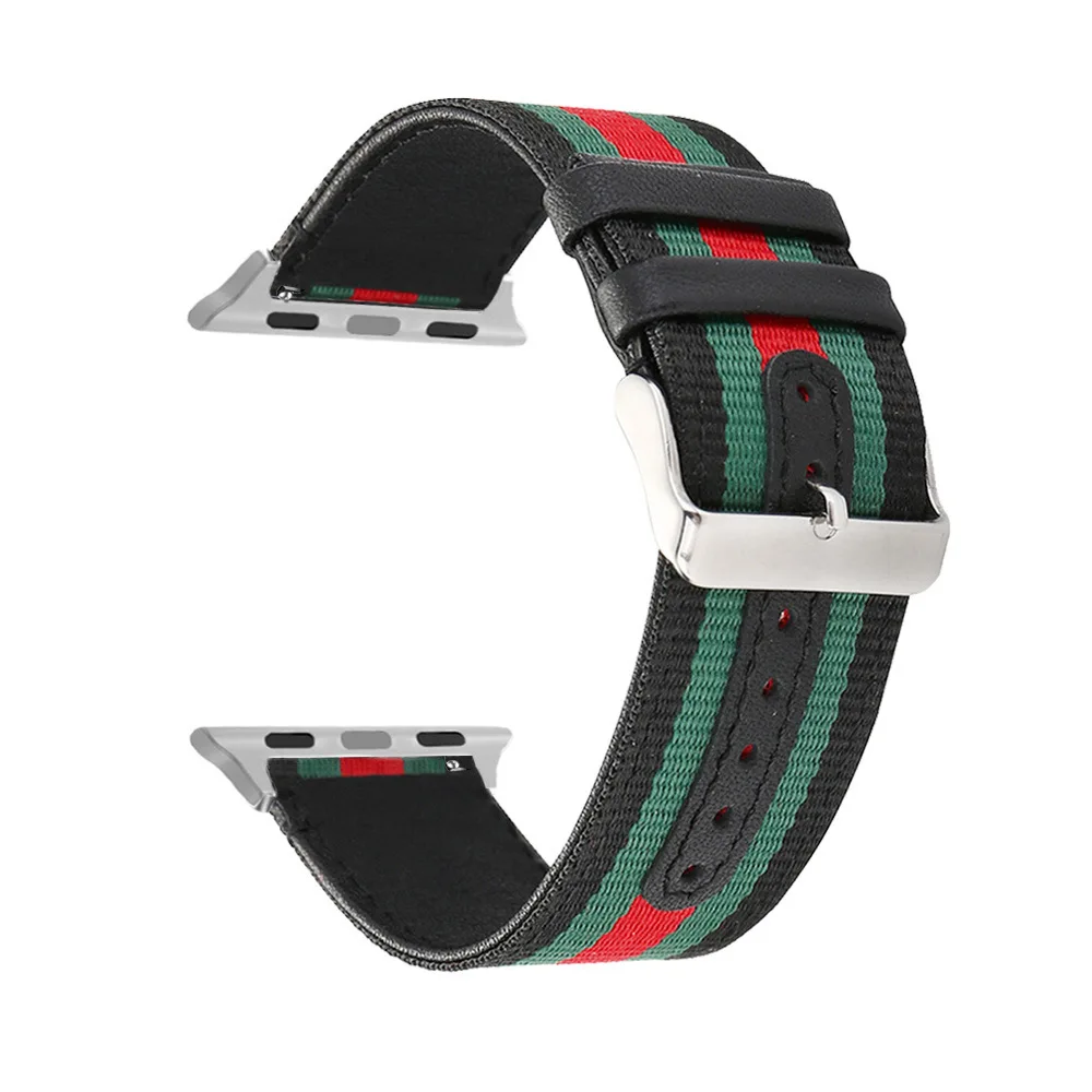 

Soft Genuine leather+ Nylon watch Strap Band Compatible for iwatch Wristband 38mm 42mm 40mm 44mm, Customized