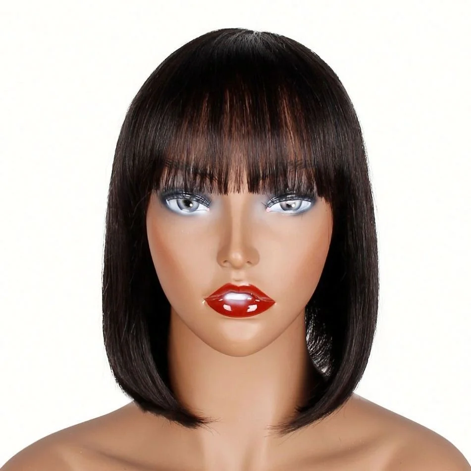 

Jhcentury Men Women Straight Bangs Human Hair Wigs Headsets, As show