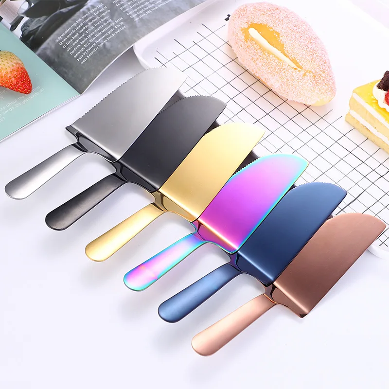 

Stainless Steel Pizza Cheese Birthday Gold Cake Knife Rose Gold Cake Server Triangle Shovel, Silver, gold, rose gold, rainbow, black, rainbow