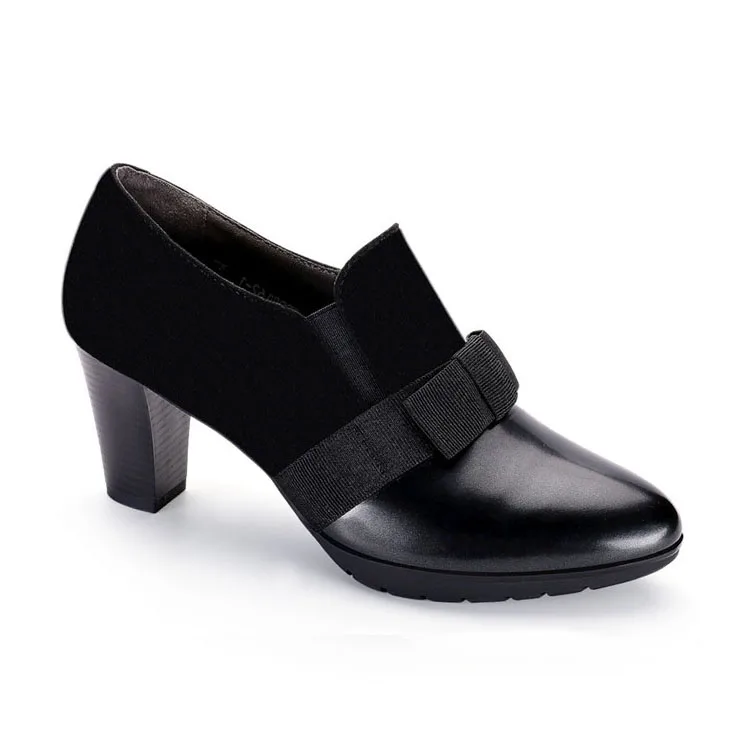 

E08162 Genuine Leather Shoes Ladies Formal Comfortable Black High Heels Shoes, Follow the picture or customized