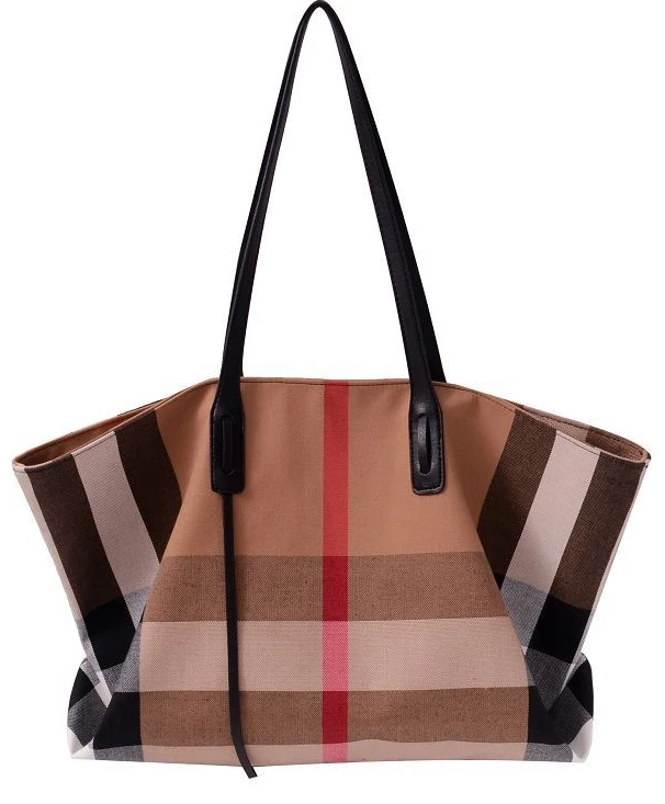 

Women's Fall Fashion Soft Leather Checked Hand Bill of Lading shoulder bag with plaid contrasting tote bag