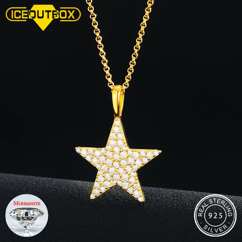 

European Best Selling 18K Real Gold Plated Star Necklace Chunky Necklace Moissanite Iced Out Jewelry For Men Women