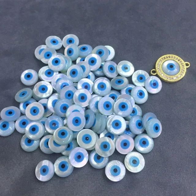 Round Cabochon Evil Eye Loose Beads for 925 Silver Pendant Jewelry Making Loose Diy Jewelry Accessories Natural White