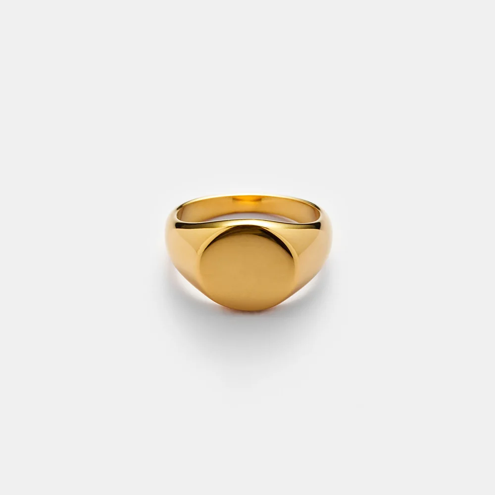 Wholesale Waterproof Jewelry Custom Logo Engraved 18K Gold Plated Stainless Steel Gold Geometric Oval Blank Signet Ring YF2996