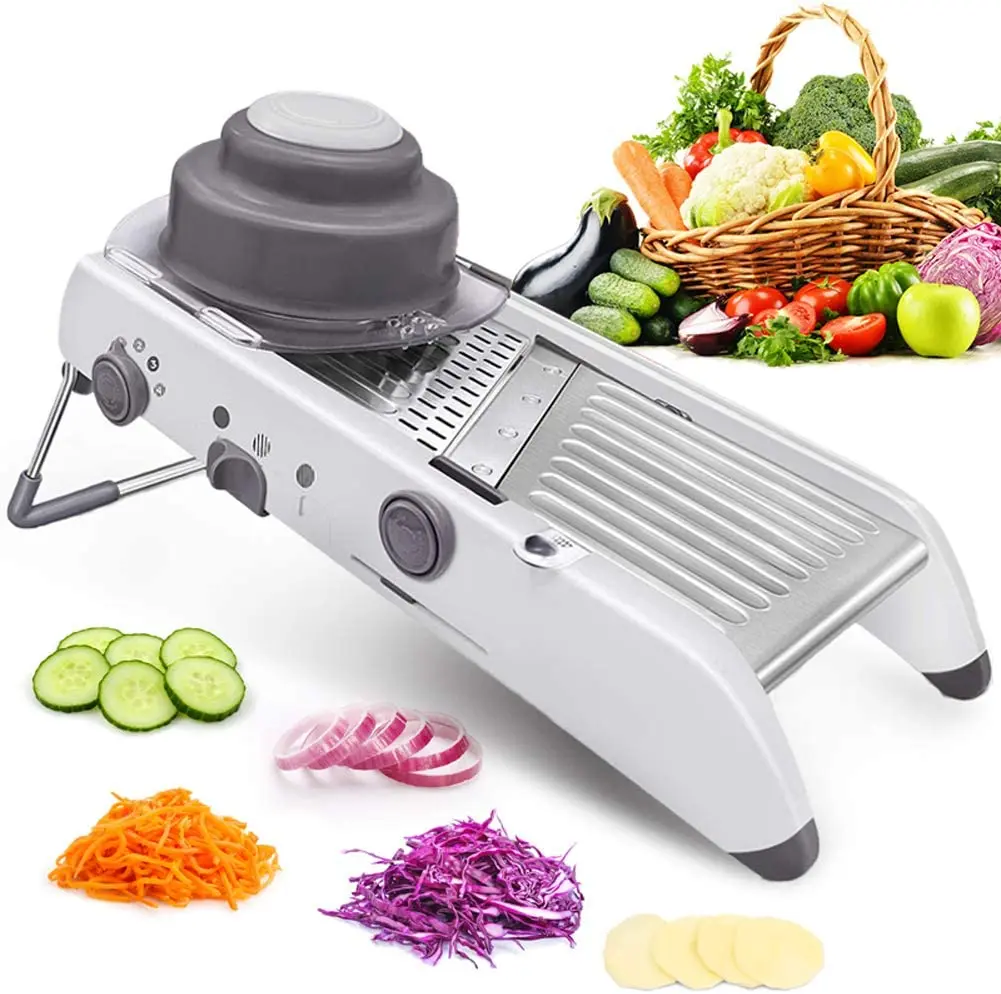 

Kitchen Gadget Vegetable Slicer Mandolin Cutter Food Chopper Grater Stainless Steel Vegetable Juliennes 18 in 1 Mandoline Slicer, Silver