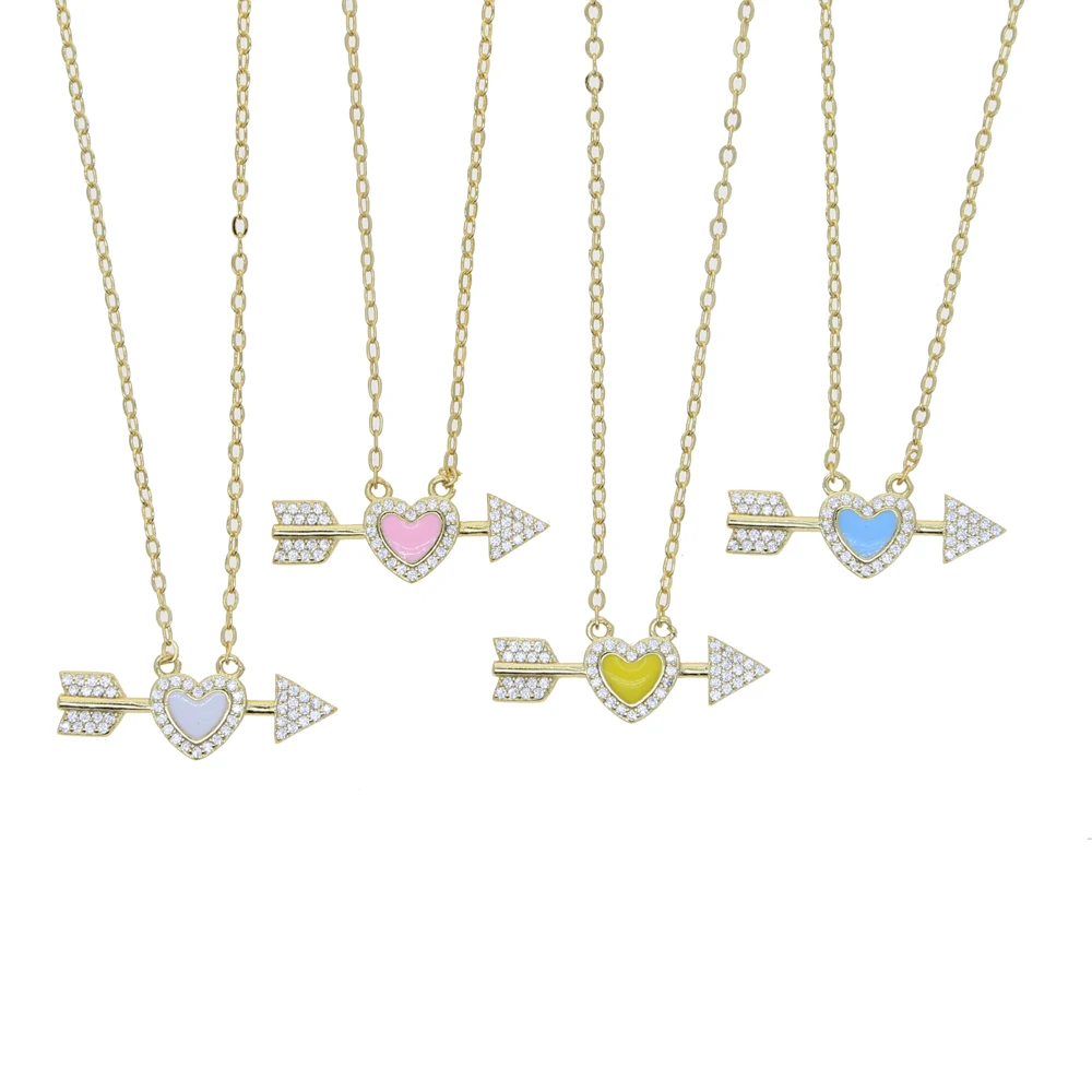 

high quality hip hop gold plated enamel white blue pink heart arrow pendant necklace for lovers gift, Customized