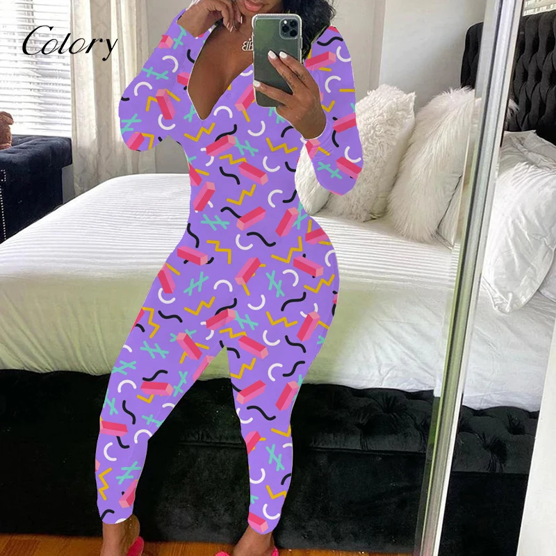 

Colory Sweater Romper Warm Plus Size Women Pajamas Sets, Picture shows