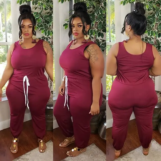 

2021 Hot Sale Women Summer Jumpsuit New Plus Size Solid Color Vest Tie Rope Jumpsuit Summer Casual Fashion Women Jumpsuit