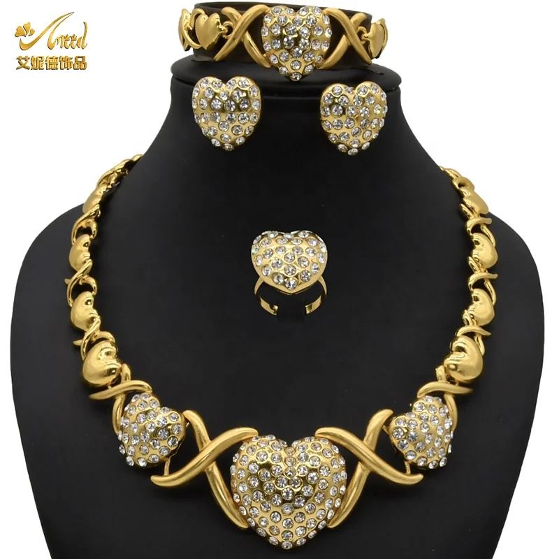 

1 diamond and heart necklace bling pendant gold sets 18k gold plated 14k guangzhou pendant shape gift wedding 2020 jewelry set